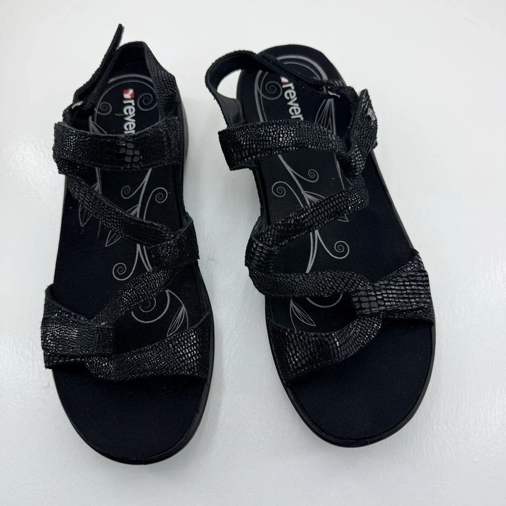 Revere Emerald Miami Women's US Size 10 Black Leather Arch Support Strap Sandals